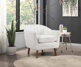 Mid-Century Modern Accent Chair 1pc White Chenille Fabric Upholstered Channel Stitched Back Brown B011P182510