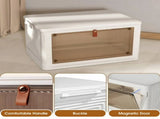 92 Qt Stackable Storage Bins with Lids and Wheels, 4 Tier Folding Storage Box with Doors, Plastic 36046548