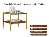 Set of 2 Rectangle End Table, Tempered Glass Tabletop with MDF layer, Modern Table for Living Room , W241P184252