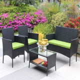 ZNTS 4 PC Rattan Patio Furniture Set Outdoor Patio Cushioned Seat Wicker Sofa W20985038