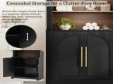 70.87" Black Bookcase, Modern Bookshelf with Large Storage Cabinet, Open Display Shelves and Arched N751P488908B