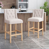 Vienna Contemporary Fabric Tufted Wingback 31 Inch Counter Stools, Set of 2, Beige and Natural 64854.00BGE