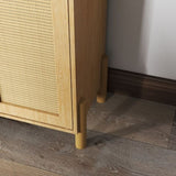 Mid-Century Modern 4-Door Storage Cabinet with Woven Rattan Doors & Adjustable Shelves - Perfect for W3151P288912