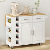 Multi-Functional Kitchen Island Cart with 2 Door Cabinet and Two Drawers,Spice Rack, Towel Holder, W757139001