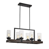 ZNTS Matte Black / Wood Grain Metal Chandelier Fixture, 6 lights Ceiling Pendant light for Living Room, W1592P175987