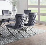 ZNTS Glam Gray Velvet 2pcs Side Chairs Button-Tufted Chrome Frame Upholstered Dining Chairs Furniture Set B011P208972