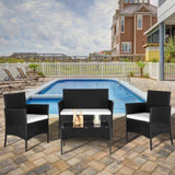 2pcs Arm Chairs 1pc Love Seat & Tempered Glass Coffee Table Rattan Sofa Set Black 38458938