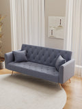 71-inch convertible love seat sofa, American vintage grey velvet material, suitable for small living W1658127032