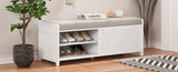 TREXM Distressed Shutter Storage Bench with Acacia Veneer for Retro Charm for Living Room, Entryway N715P196968K