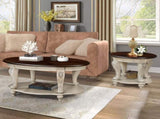 42'' oval wood coffee table for Living Room, 2-Tier Solid Wood Cocktail Table with Open Storage W1202P164014