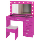 Vanity Desk Set with Large Lighted Mirror and Powre Outlet, Glass Top Makeup with 7 Drawers, 99371963