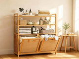 Natural Bamboo Tilt Out Laundry Hamper Cabinet with 2 Removable 7 Gallon Fabric Baskets, Open 28577126