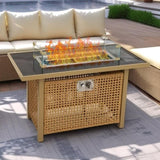 K&K 43" Propane Gas Fire Pit Table, 60000 BTU Rectangular Open Weave Wicker Fire Pit with Glass Wind N707P210158Z