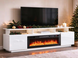 White Fireplace TV Stand, 177.8*35*60.5cm, Embossed Particle Board with Melamine Foil, High Gloss 69238826
