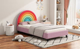 ZNTS Rainbow Design Upholstered Twin Platform Bed Cute Style Princess Bed for Boys & Girls, Teens, WF317595AAZ