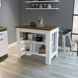 Cala Kitchen Island, Four Legs, Three Shelves -White / Walnut B20092012