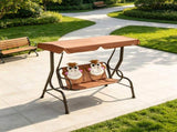 2-Seater Kids Patio Swing, Adjustable Canopy Safety Belt, Monkey Pattern Hanging Swing Bench for 15566665