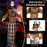 5.4ft Halloween Animatronic Witch - Scary Pop-Up Head, Sound/Button Activation, 4 Flashing Red Eyes 39618927