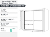 (NEW) 56"-60"W*72" H Semi-Frameless Double Sliding Shower Door, Bypass Shower Door, 1/4" (6mm) Thick W2813P388006