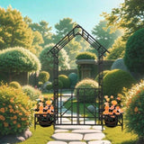 Metal Garden Arch with Gate with planter W80.71*H97.24 Climbing Plants Support Rose Arch Outdoor 97052596