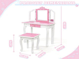 Children's Wooden Dressing Table Three-Sided Folding Mirror Dressing Table Chair Single Drawer Blue 21682887