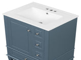 24" Bathroom Vanity with Sink Drawers, Gray Blue Freestanding Vanity Cabinet with Ceramic Top 93166940