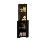 ZNTS FCH 4-layer L-shaped corner display rack particle board 40*40*165cm black with LED light and power 90639981