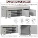 Storage Bench with 3 Shutter-shaped Doors, Shoe Bench with Removable Cushion and Hidden Storage 71735742