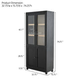 74.5''H Ash Wood Grain Display Cabinet, Bookcase with Glass Doors & Adjustable Shelves, Mid-Century N845P296678B