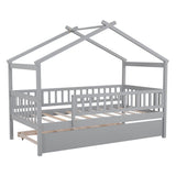 Twin Size Wooden House Bed with Twin Size Trundle, Gray 14298090