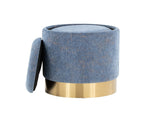 Contemporary Nesting Ottoman Set in Gold Metal and Blue Fabric B202P223731