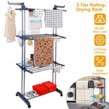 ZNTS Clothes Rack Rolling Collapsible Laundry Dryer Hanger Stand Rail Shelve Wardrobe Clothing 66005326