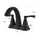 2 Handle 4 Inch Centerset Bathroom Sink Faucet with Pop-Up Drain, Matte Black W122460800