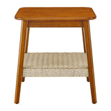23" Mid-Century Table with Woven Shelf, Boho Table with Storage, Bedside Tables, Small W1801109588