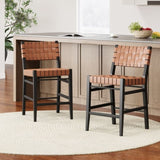 24.25'' Classic Counter Stools Set of 2,Brown PU Counter Stools with rubberwood Frame,Leather 74690.00BRN