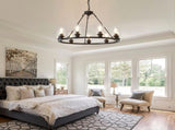 34.25'' Modern 9-Light Black Wagon Wheel Chandelier With Light For Living Dining W5008P468519