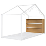Twin Size Metal Bed House Bed Frame with Shelves and Lights, White N737P176708K