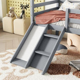 ZNTS Twin Low Loft House Bed with Slide, Ladder, Safety Guardrails, House Roof Frame,Grey 74742872