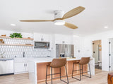 (Same as W882P244711) 52 Inch Flush Mount Ceiling Fan DC 3 Solid Wood Fan Blade Noiseless Reversible W882P322244