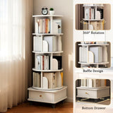 5 Tier Rotating Bookshelf, 360&deg Display Round Spinning Bookshelf with Wheels and Drawer, W3204P309488