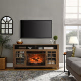 ZNTS 55 inch TV Media Stand with Electric Fireplace KD Inserts Heater,Reclaimed Barnwood Color W1769132634