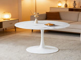 42.1" white marble Color Tulip Table, Mid-century Dining Table for 4-6 People - Round MDF Table W234P453955