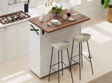 K&K 46.5'' Farmhouse Kitchen Island with Drape of Beads, Power Outlet, Rolling Kitchen Cart on N707P254872W