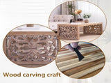 47.2" Rustic Carved Wood Coffee Table Handcrafted Look with Ornate Side Panels, Natural Finish W2729P298156