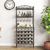 ZNTS Industrial Wine Rack Bar Table, 3-Tier Liquor Bottle Glass Holder with Storage Shelves, Metal W2167P202388