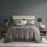 5 Piece Jacquard Bedspread Set with Throw Pillows Blue/Brown King B03597490