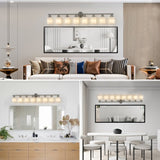 Modern 8-Light Vanity Wall Sconce, Brushed Nickel Finish with Frosted Glass Shades for Bathroom or W1340P206700