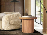 Kenzie 19.5" Fluted Pillar Round Accent Side Table, Light Natural Brown Rubberwood B2719P280165