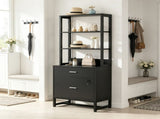 Vertical File Cabinet, 2-Drawer Filing Cabinet with Open Shelves for Home Office 33746037