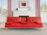 67-inch Red Leather Multifunctional Double Folding Sofa Bed with Coffee Table for Office Use W6295P549835